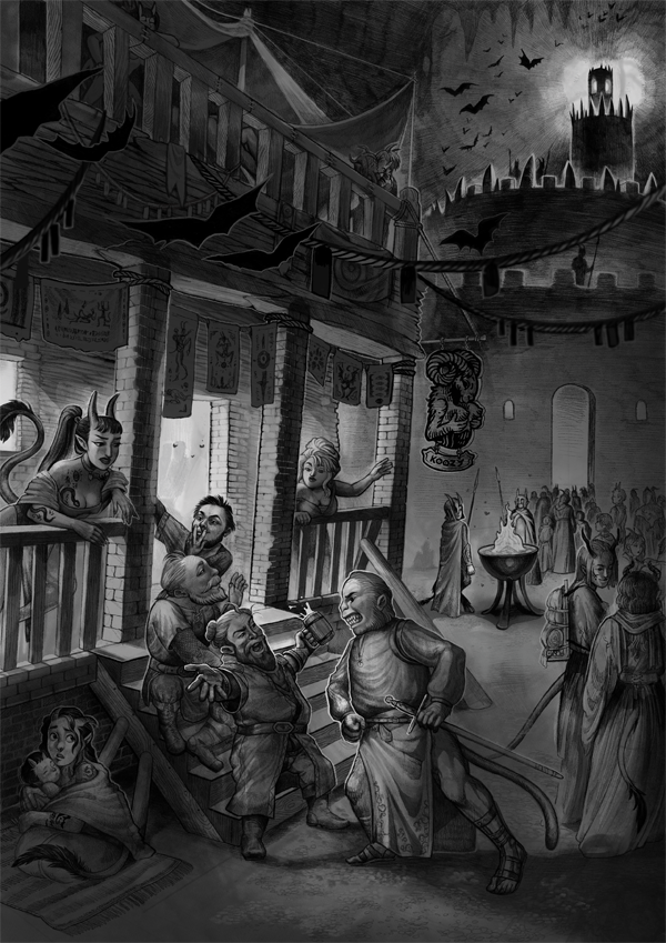 Ilustrace ke Cestám Kabanu — noční slavnost pod hradem